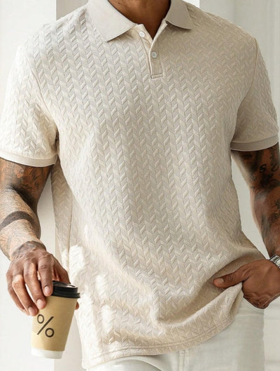 Men's cream geometric textured polo shirt - Edgar
