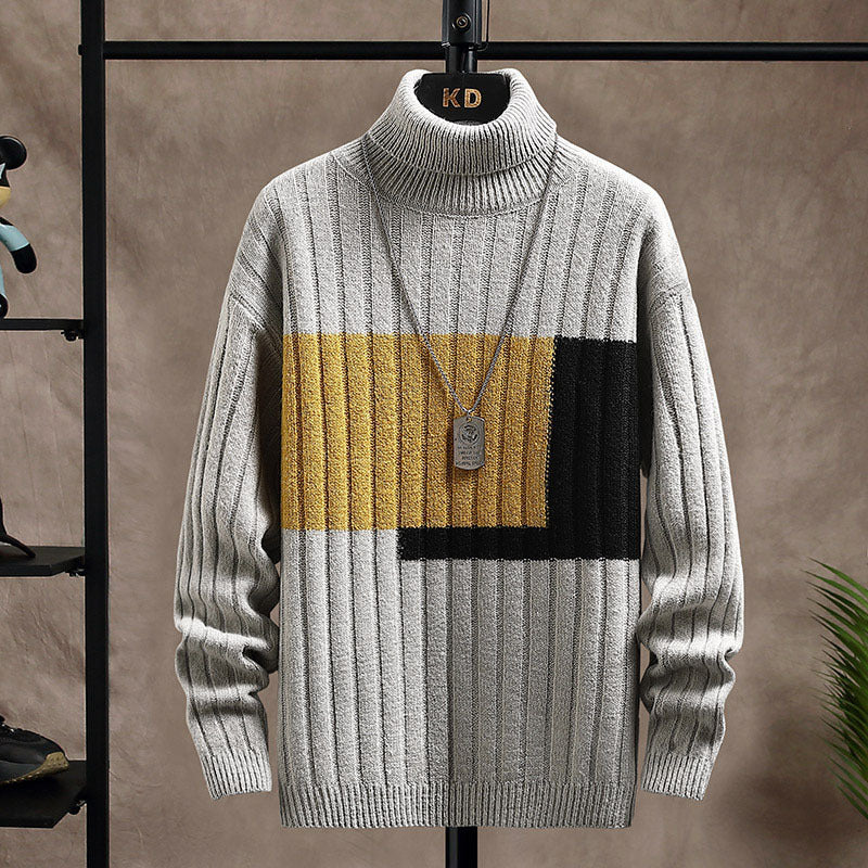 Antoine - Two-tone ribbed turtleneck jumper for men