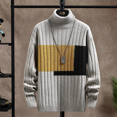 Antoine - Two-tone ribbed turtleneck jumper for men