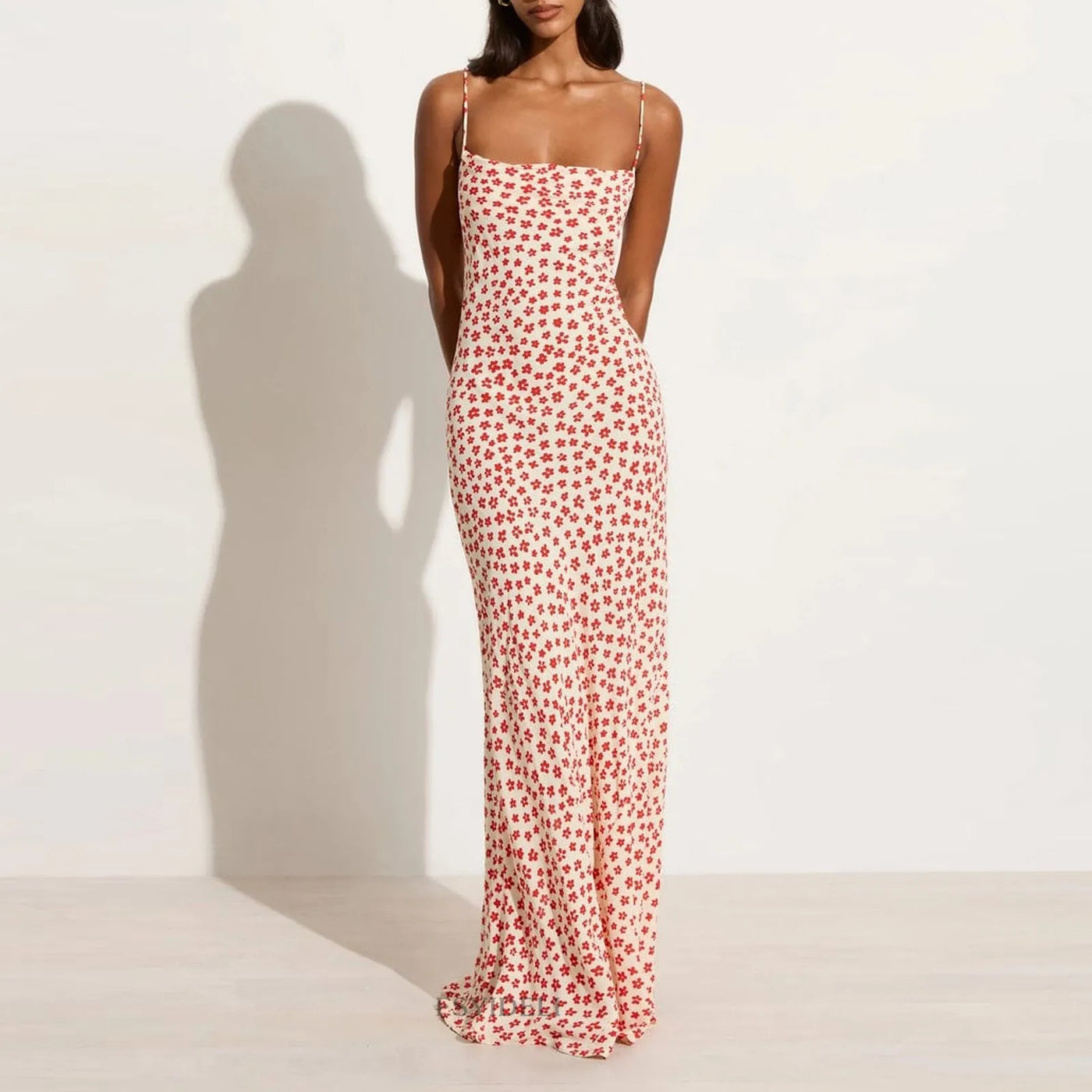 Lenay - Strappy Floral Print Crisscross Flowy Long Sundress
