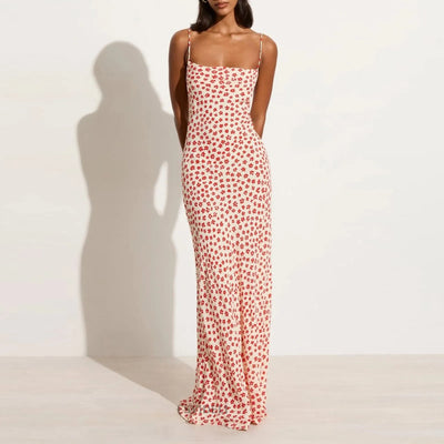 Lenay - Strappy Floral Print Crisscross Flowy Long Sundress