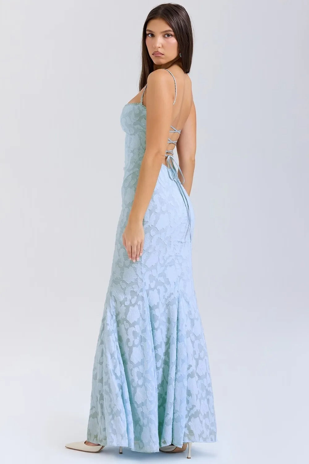 Women's long dress with elegant mermaid lace straps - Aurélie