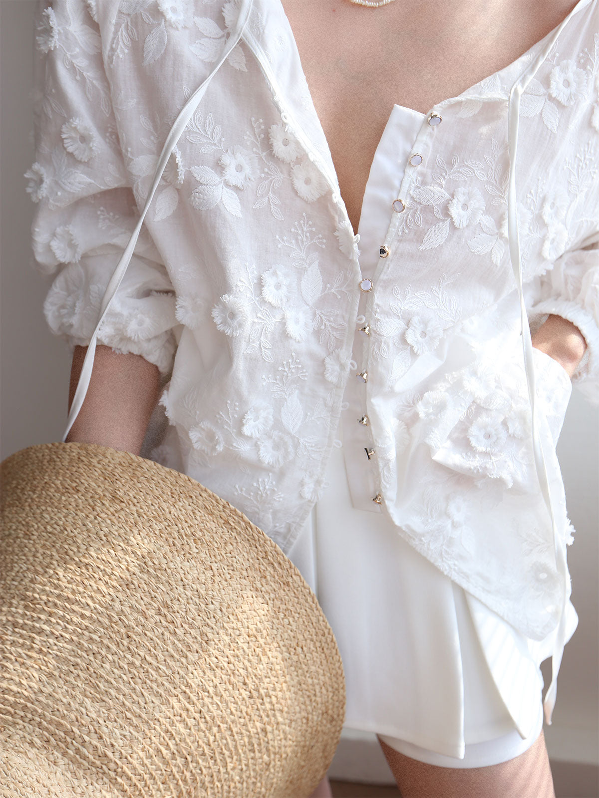 Sophie - Oversized Semi-Sheer Embroidered Floral Blouse