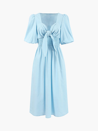 Jacqueline - Linen Cotton Front Tie Midi Dress