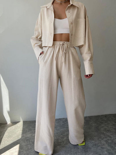 Vilma - Collared Zip-Up Top & Drawstring Pants Two Piece Set