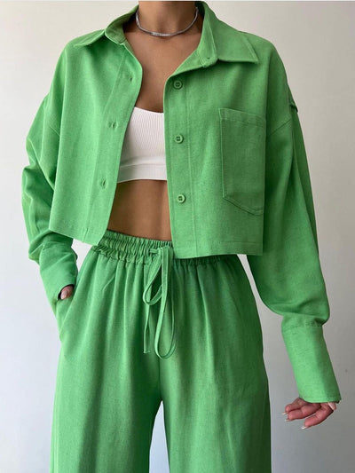 Vilma - Collared Zip-Up Top & Drawstring Pants Two Piece Set