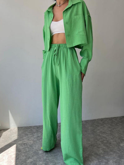 Vilma - Collared Zip-Up Top & Drawstring Pants Two Piece Set