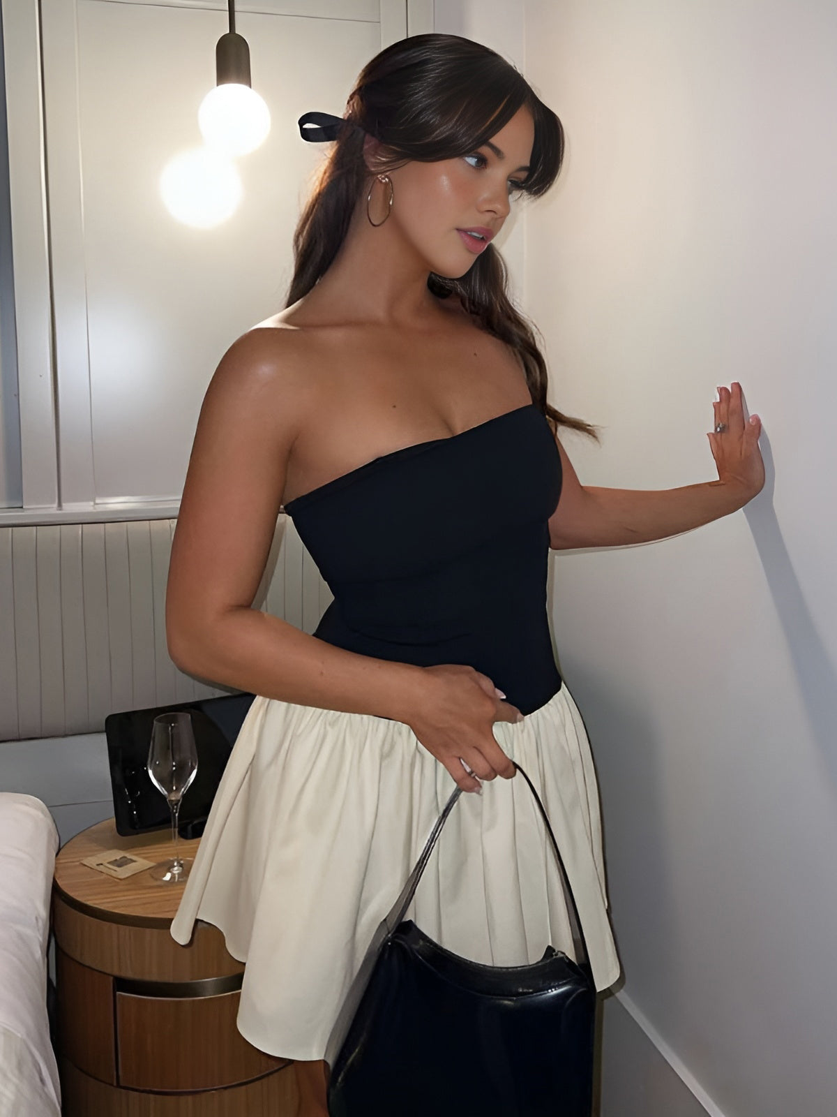 Lilou - Short halterneck dress with patchwork bustier