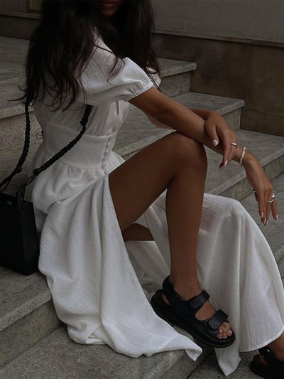 Elsie - Frenchy Button Split Long Dress