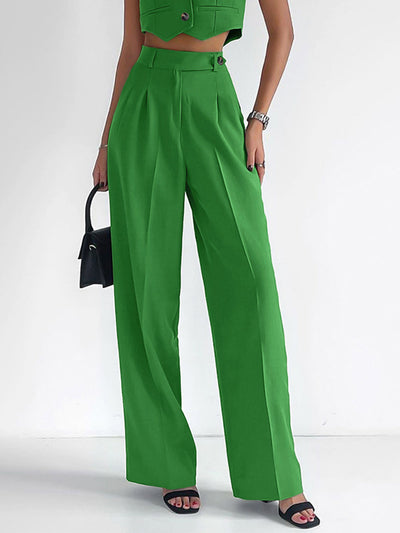 Set - Women - Sleeveless Blazer Crop Top and High-Waisted Wide-Leg Trousers - Tailored Look - Giulia