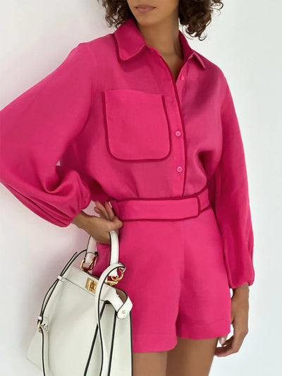 Estelle - Two-piece shorts set with contrasting cotton and linen trim