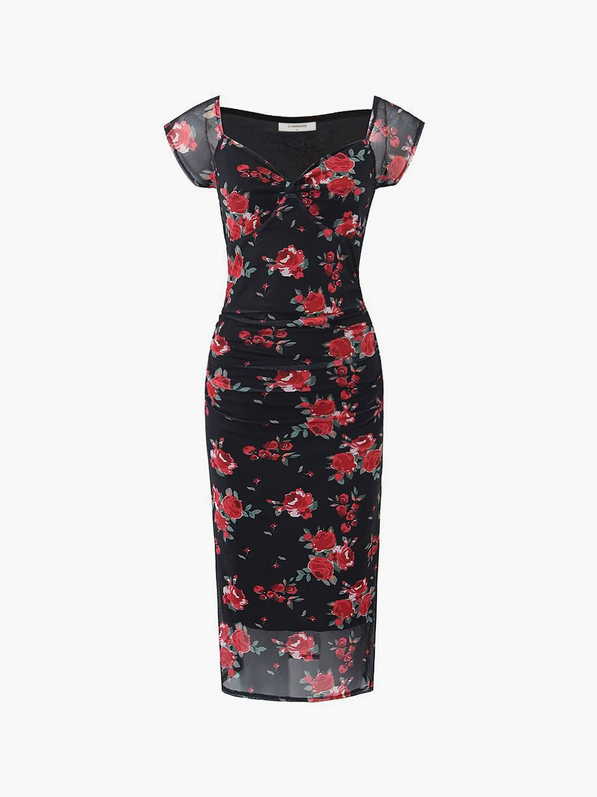 Júlia - Floral Print Ruched Side Midi Dress
