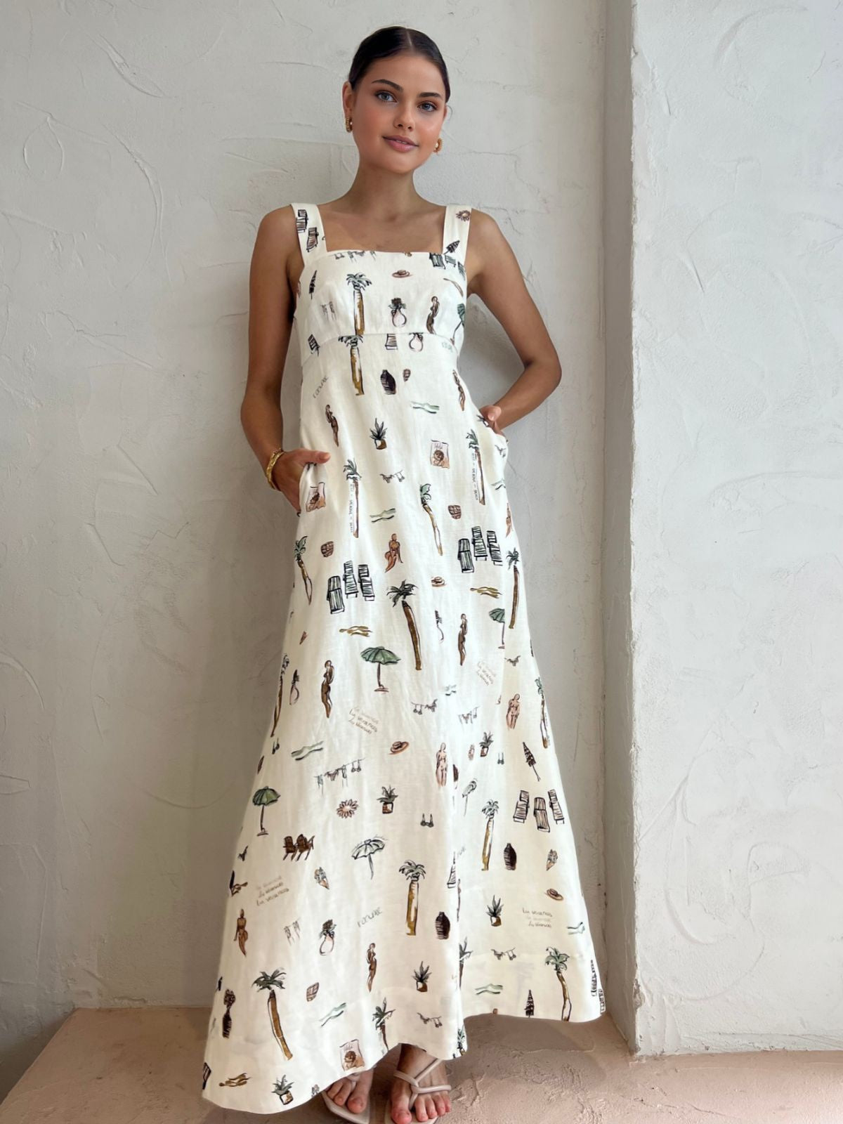 Aroa - Tropical Print Knotted Long Dress