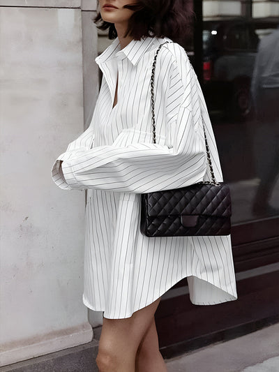 Women's Oversized Pinstripe Shirt Dress - Lea