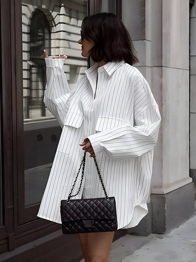 Women's Oversized Pinstripe Shirt Dress - Lea