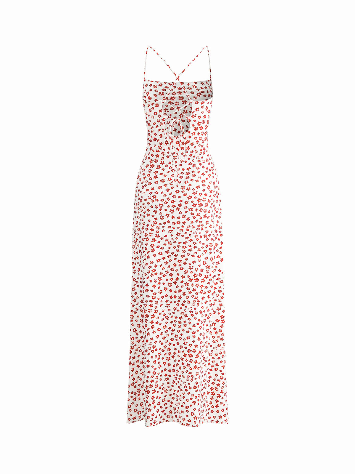 Emma - Long strappy dress with floral print, crossover and flowing