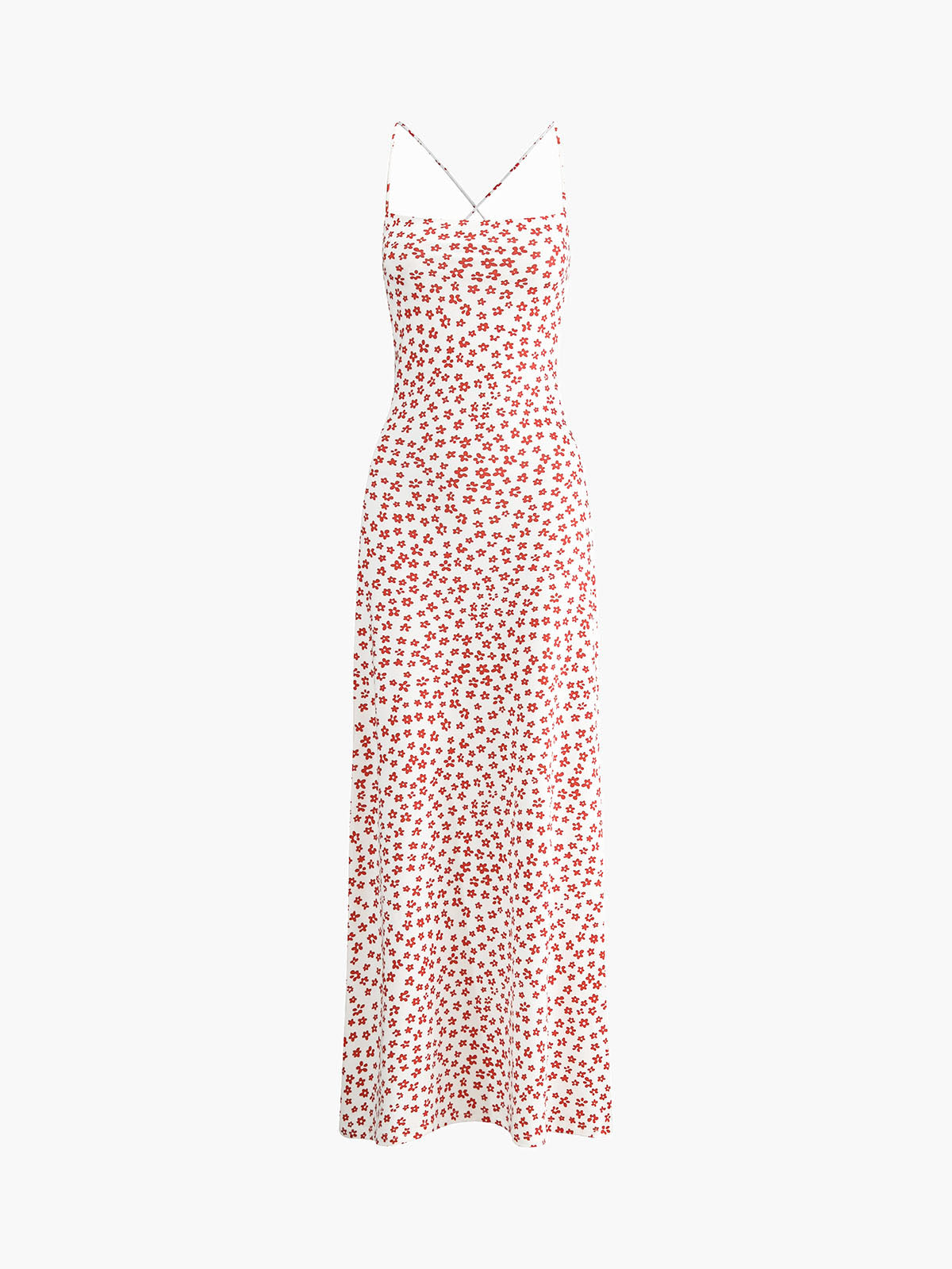 Emma - Long strappy dress with floral print, crossover and flowing