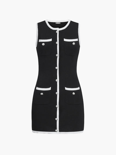 Victoria - Multi Pocket Button Sleeveless Short Sweater Dress