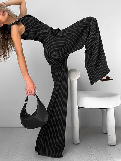 Set - Women - Sleeveless Pinstripe Vest and Wide-Leg Trousers - Tailored Fit - Diana
