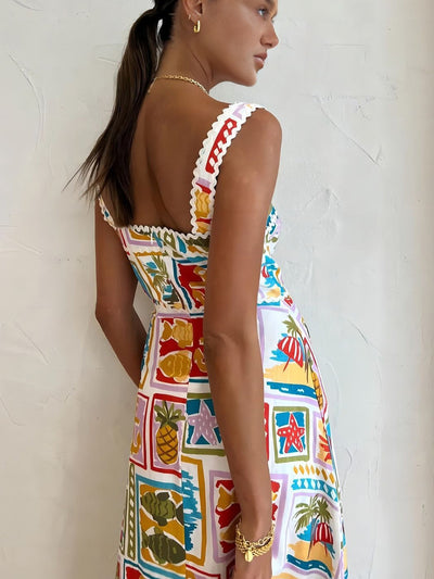 Emmanuela - Long, sleeveless dress with graffiti print