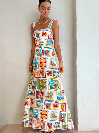 Emmanuela - Long, sleeveless dress with graffiti print