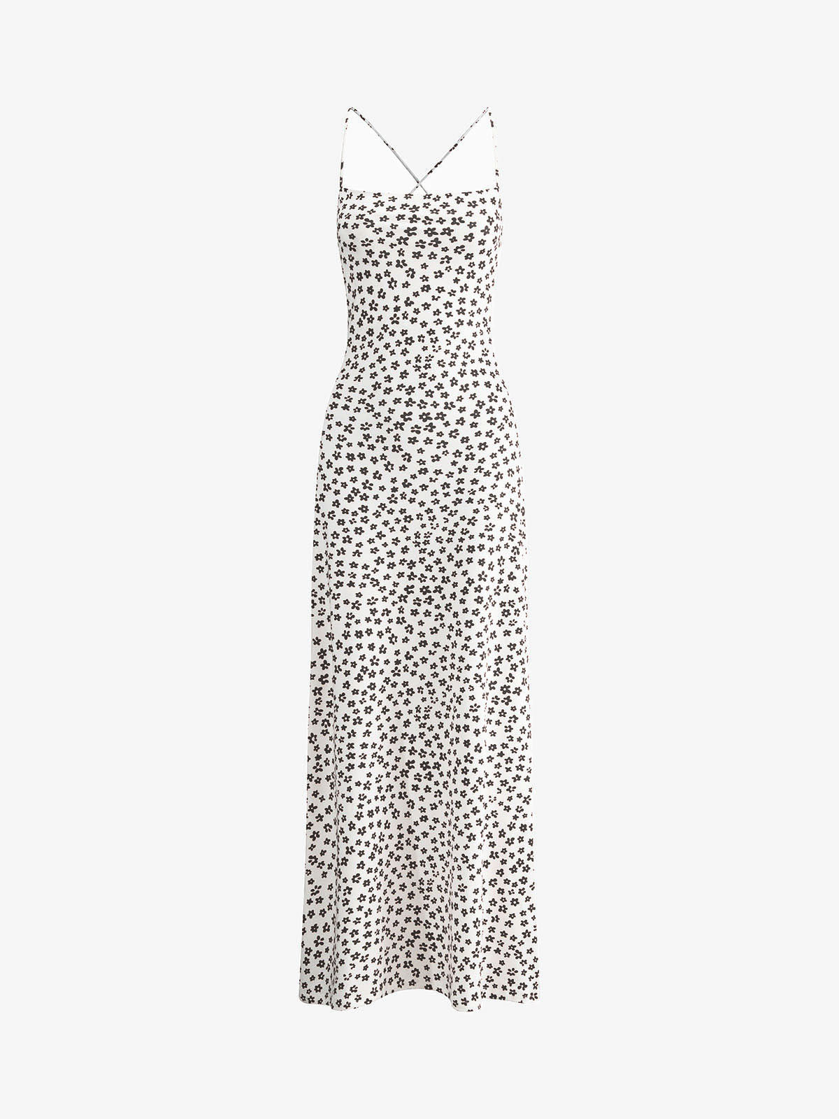 Emma - Long strappy dress with floral print, crossover and flowing