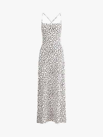 Emma - Long strappy dress with floral print, crossover and flowing