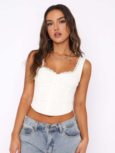 Women's Lace Trim Buttoned Corset Top - Liana