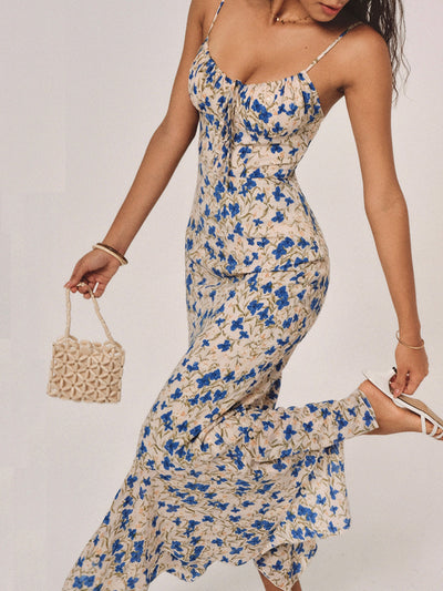 Lily - Floral Print Knotted Irregular Hem Long Dress