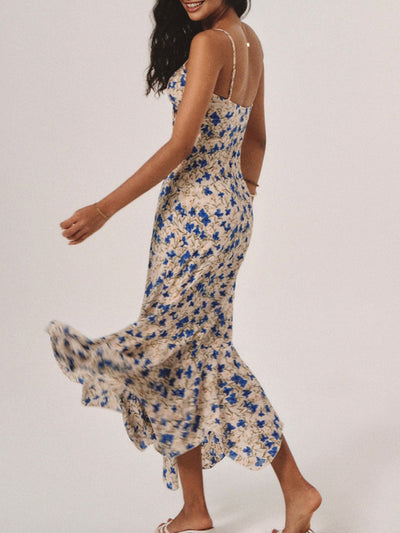 Lily - Floral Print Knotted Irregular Hem Long Dress
