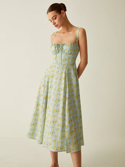 Gabrielle - Midi dress with floral pattern and slit, knotted