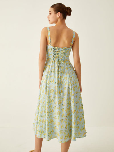 Gabrielle - Midi dress with floral pattern and slit, knotted