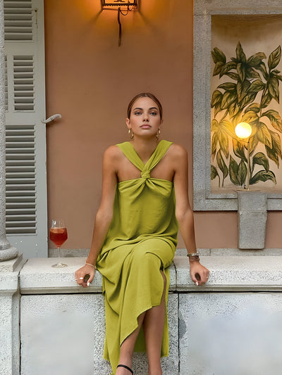 Hanna - Cross Halter Split Long Dress