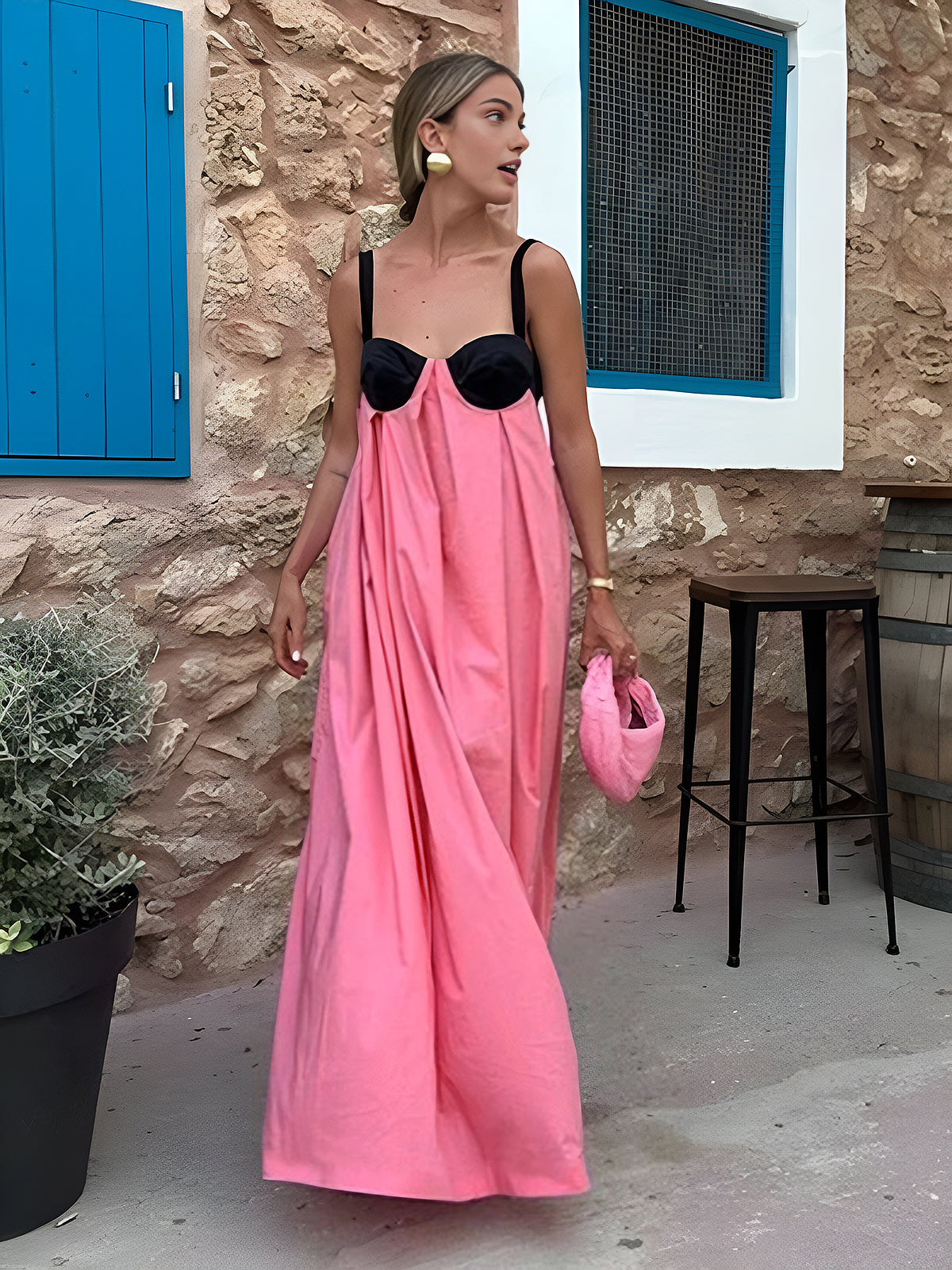 Bárbara - Bra-Splicing Halter Strap Long Dress