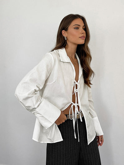 Kelly - V-neck shirt with tie on the front