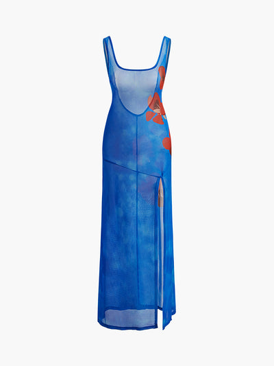 Elena - Slim-fit dress with floral print, halterneck and slit