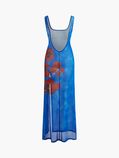 Elena - Slim-fit dress with floral print, halterneck and slit