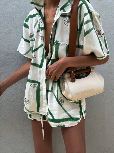 Julia - Print Drawstring Shorts Set