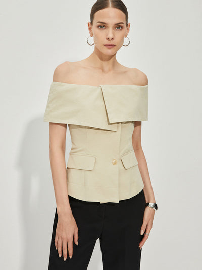 Kena - Off-shoulder blazer with patchwork pattern