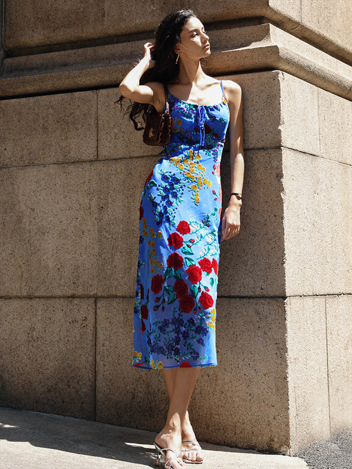 Paige - Printed Spaghetti Strap Midi Dress