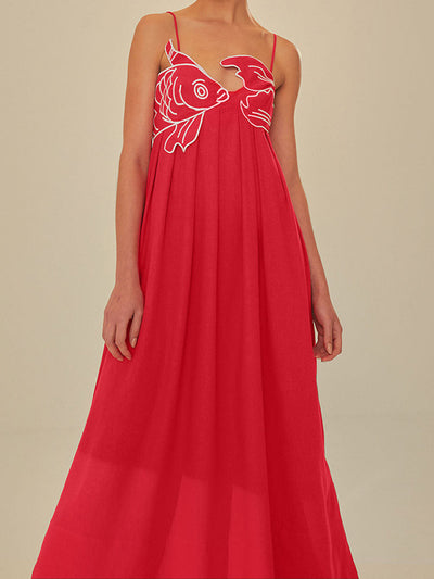 Scarlett - Embroidered Fish Semi-Sheer Dress