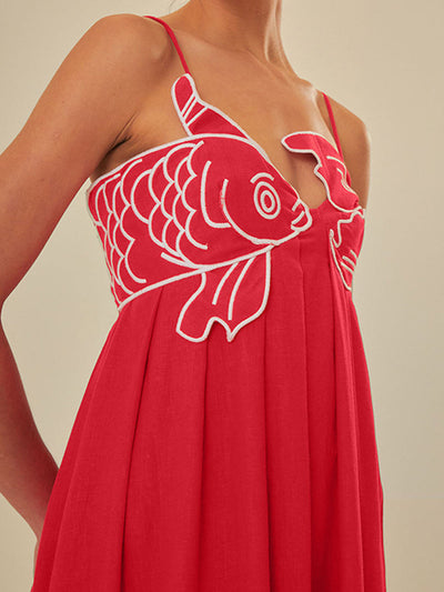 Scarlett - Embroidered Fish Semi-Sheer Dress