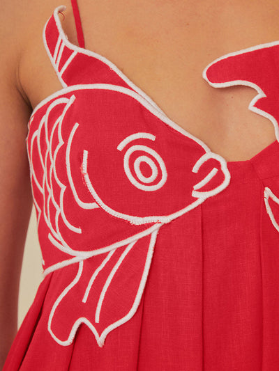 Scarlett - Embroidered Fish Semi-Sheer Dress