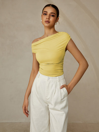 Asymmetrical Neck Sleeveless T-Shirt