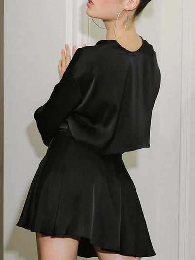 Emilia - Satin Raw Hem Tied Two Piece Skirt Set