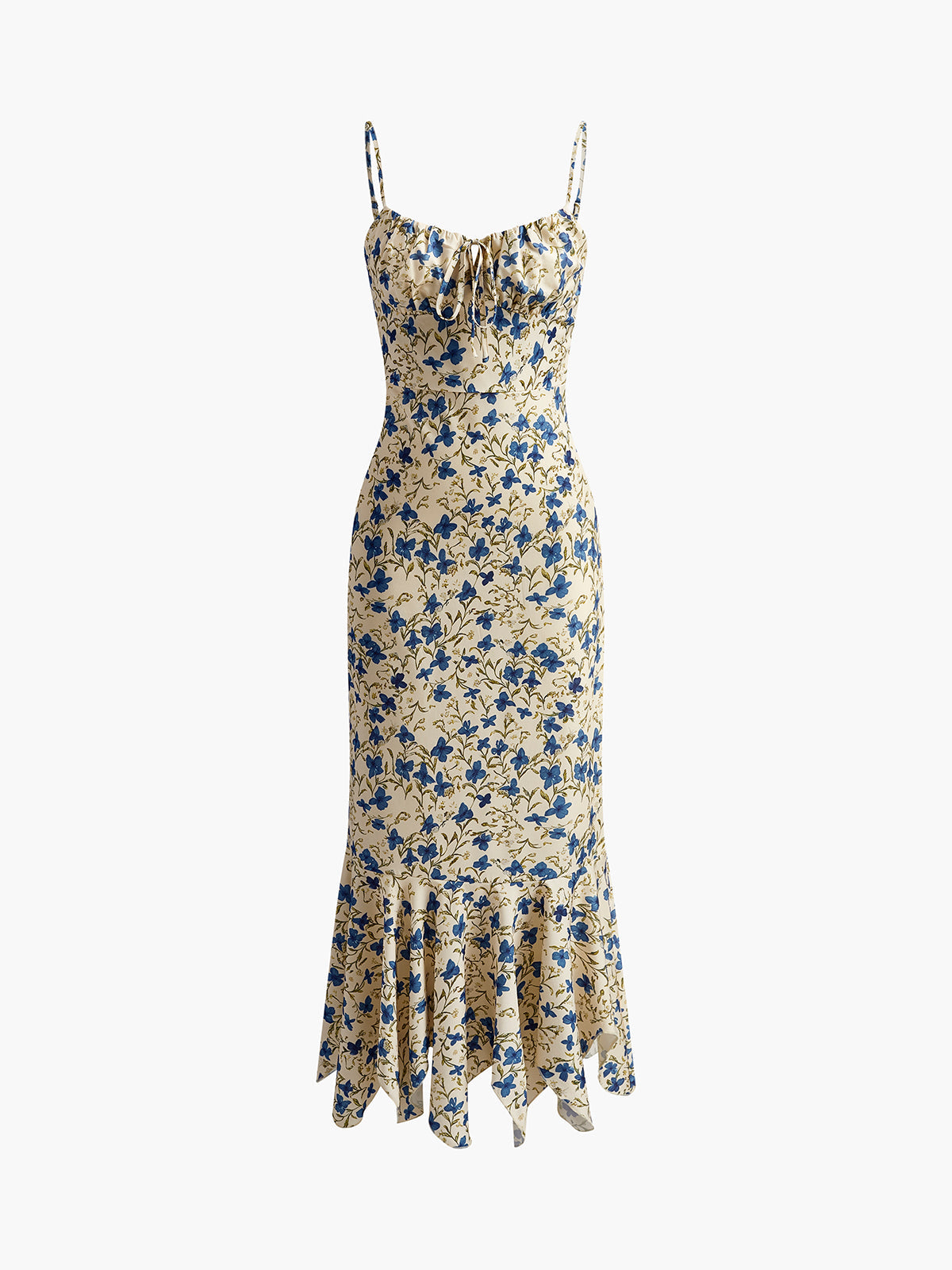 Lily - Floral Print Knotted Irregular Hem Long Dress