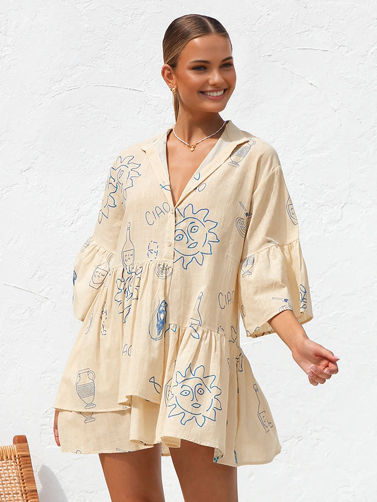 Millie - Oversized Sun Print Short Dress