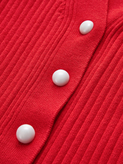 Ruffled Trim Pearl Button Long Sleeve Cardigan