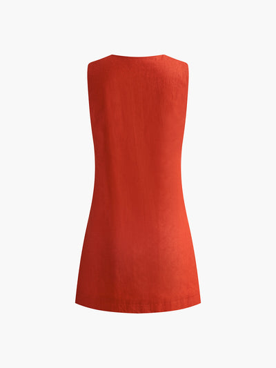 Clarise - Cotton & Linen V-Neck Short Dress