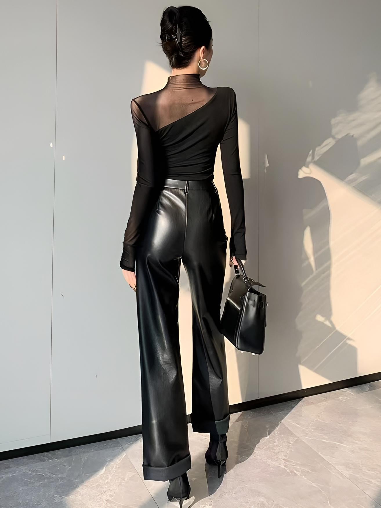 Women's Mesh Panel Long Sleeve Top - Noelle